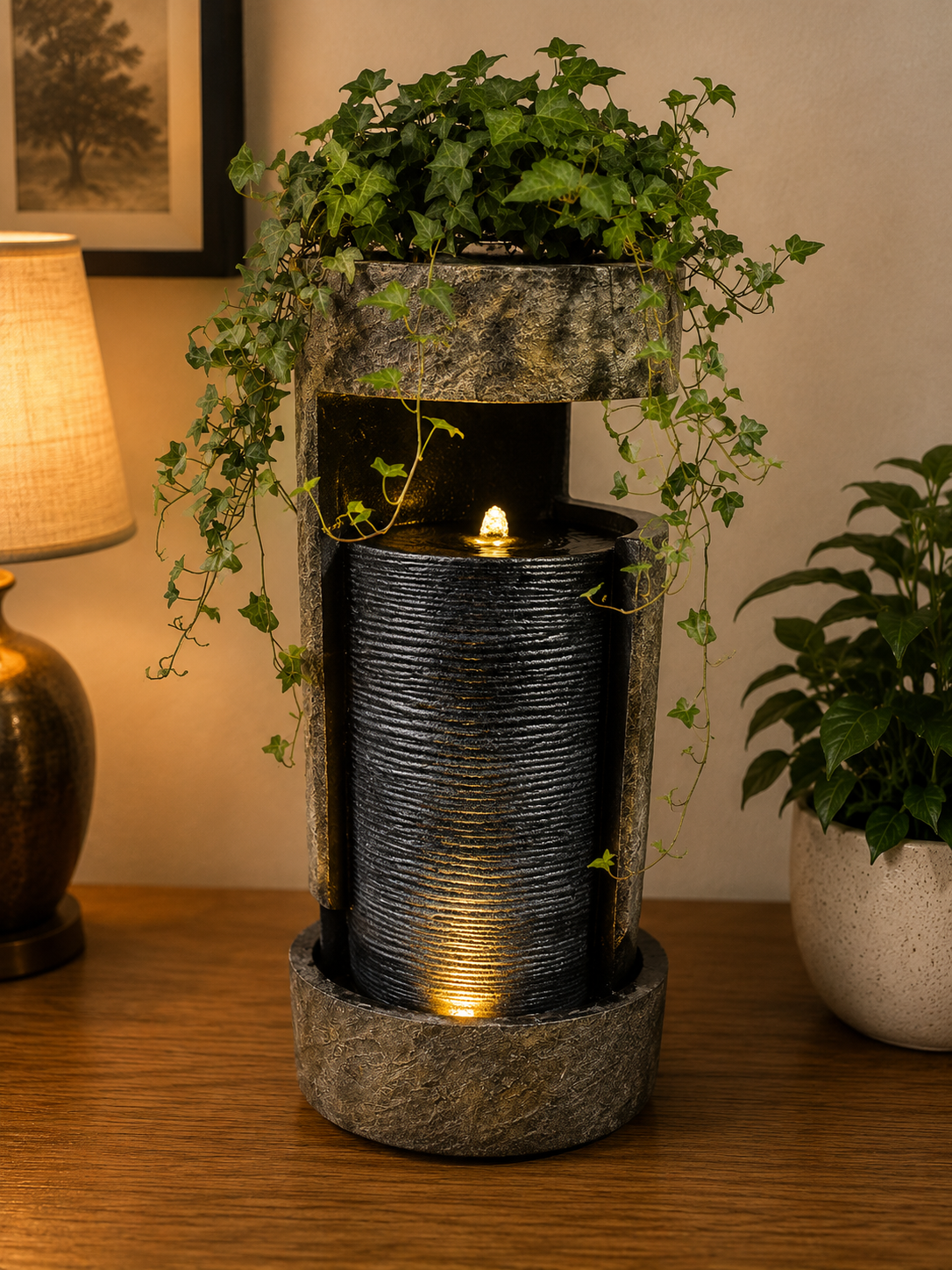Mungara Curtain Water Feature with Top Pedestal Fountain