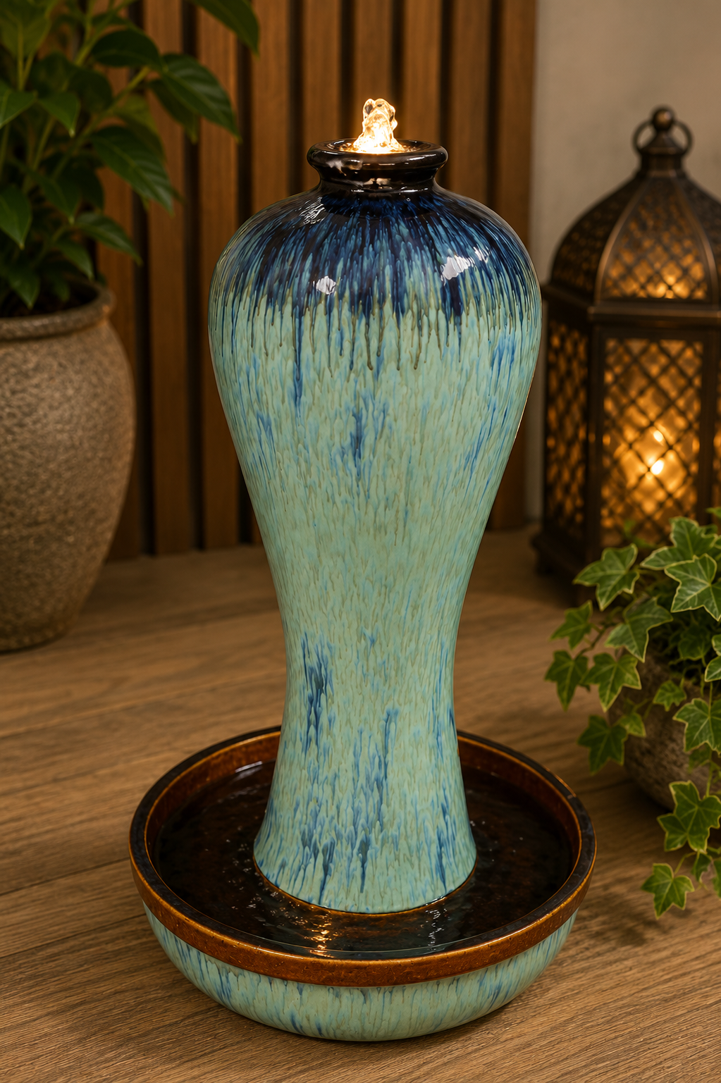 Escala Glazed Ceramic 2 tone Blue Colour Water Feature