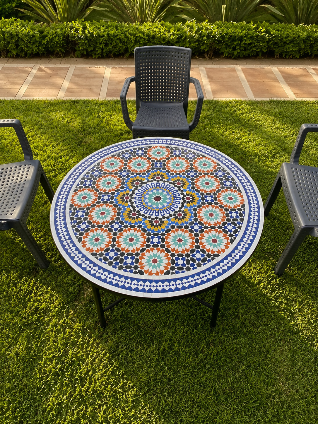Moroccan dining table round made from mosaic and tiles 100% Handcrafted It for outdoor and indoor, Mosaic table works for beach house too