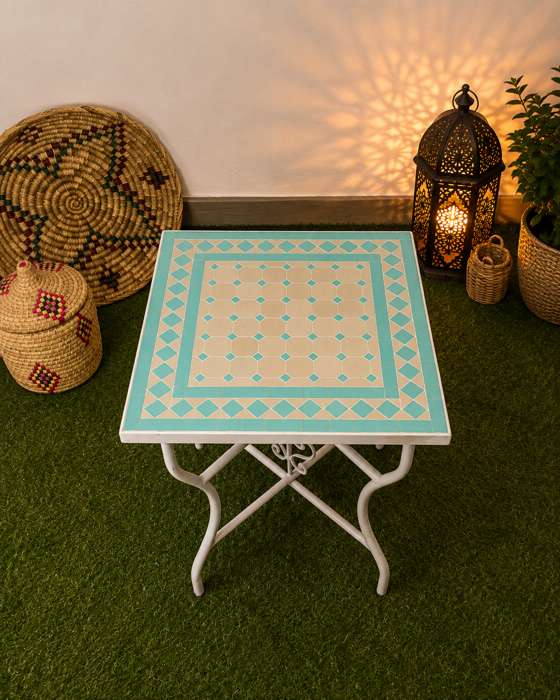 Square table 100% handcrafted Zellige - Mid century mosaic Flair - Mosaic Table for Garden and Indoor - mosaic tiles table top Modern