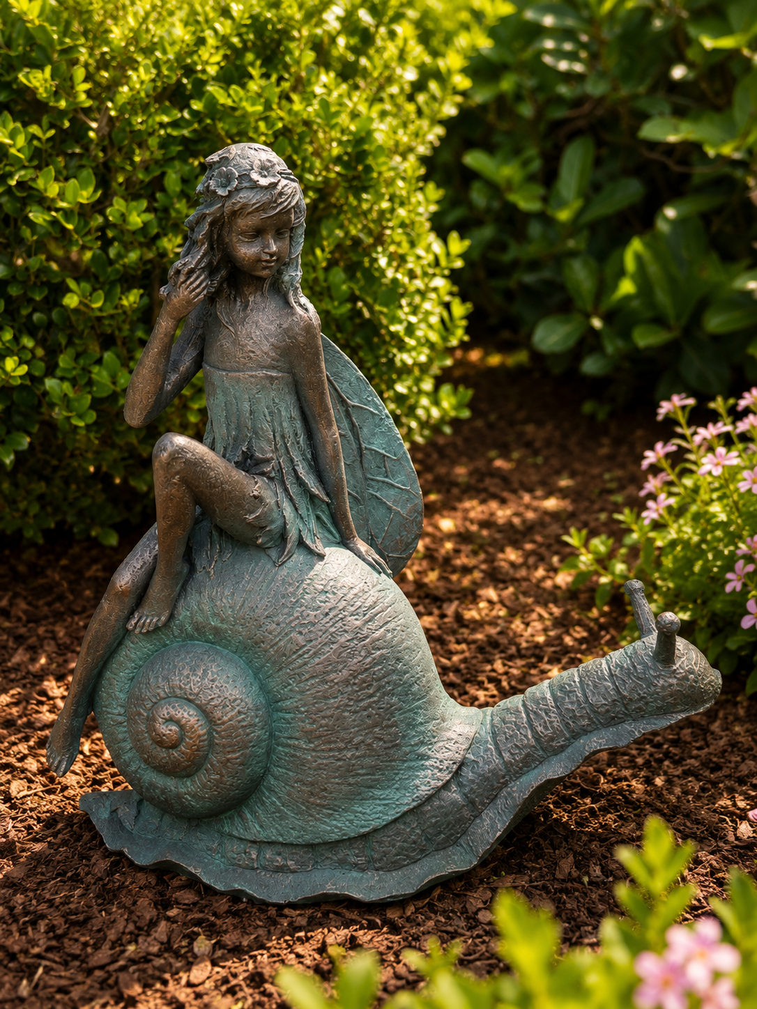 Enchanted Fairy Sailing on a Snail Garden Décor Ornament MGO Outdoor Statue