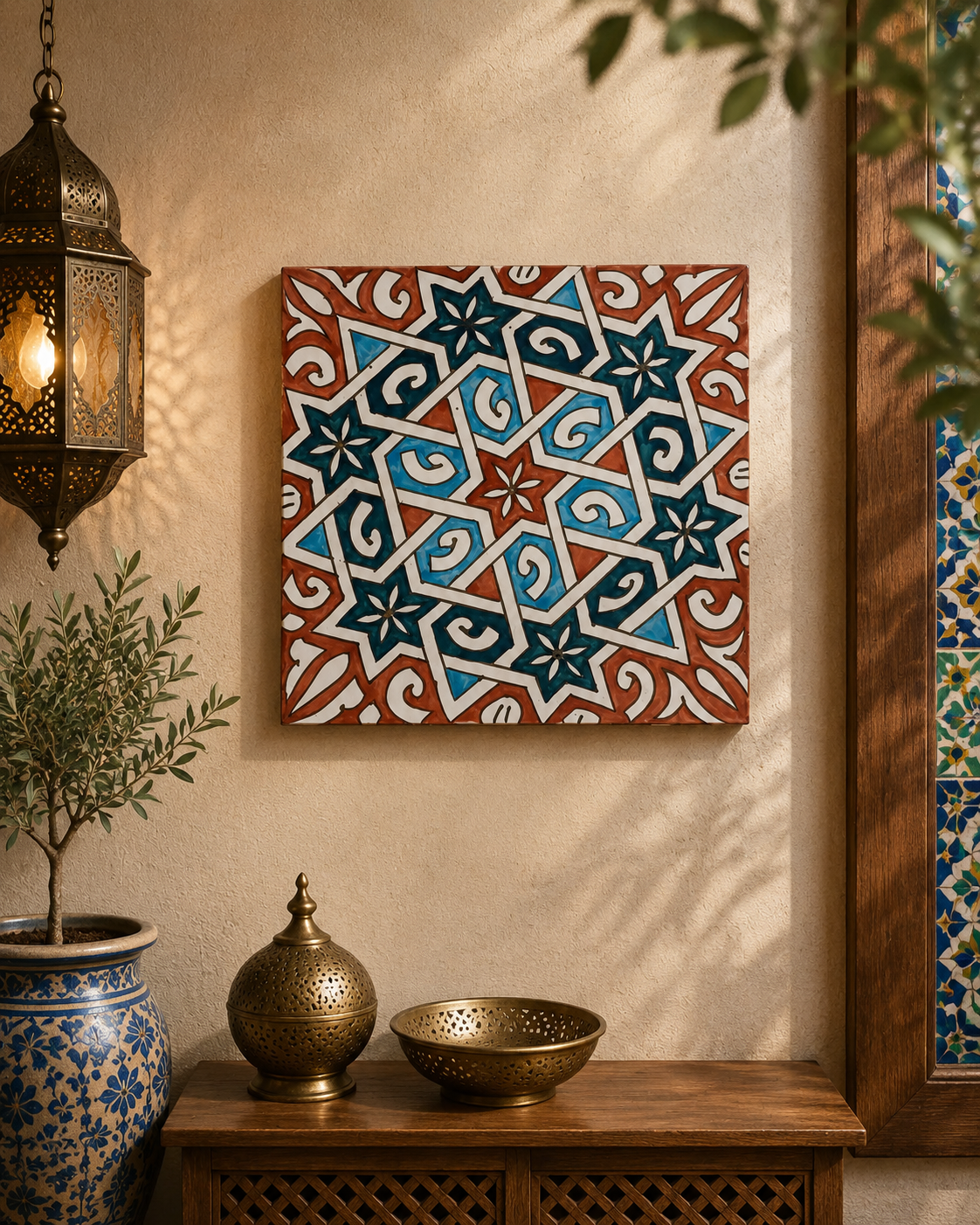 tiles Red and Blue hand painted ceramic bathroom for wall and ground, tiles wall decorative ,