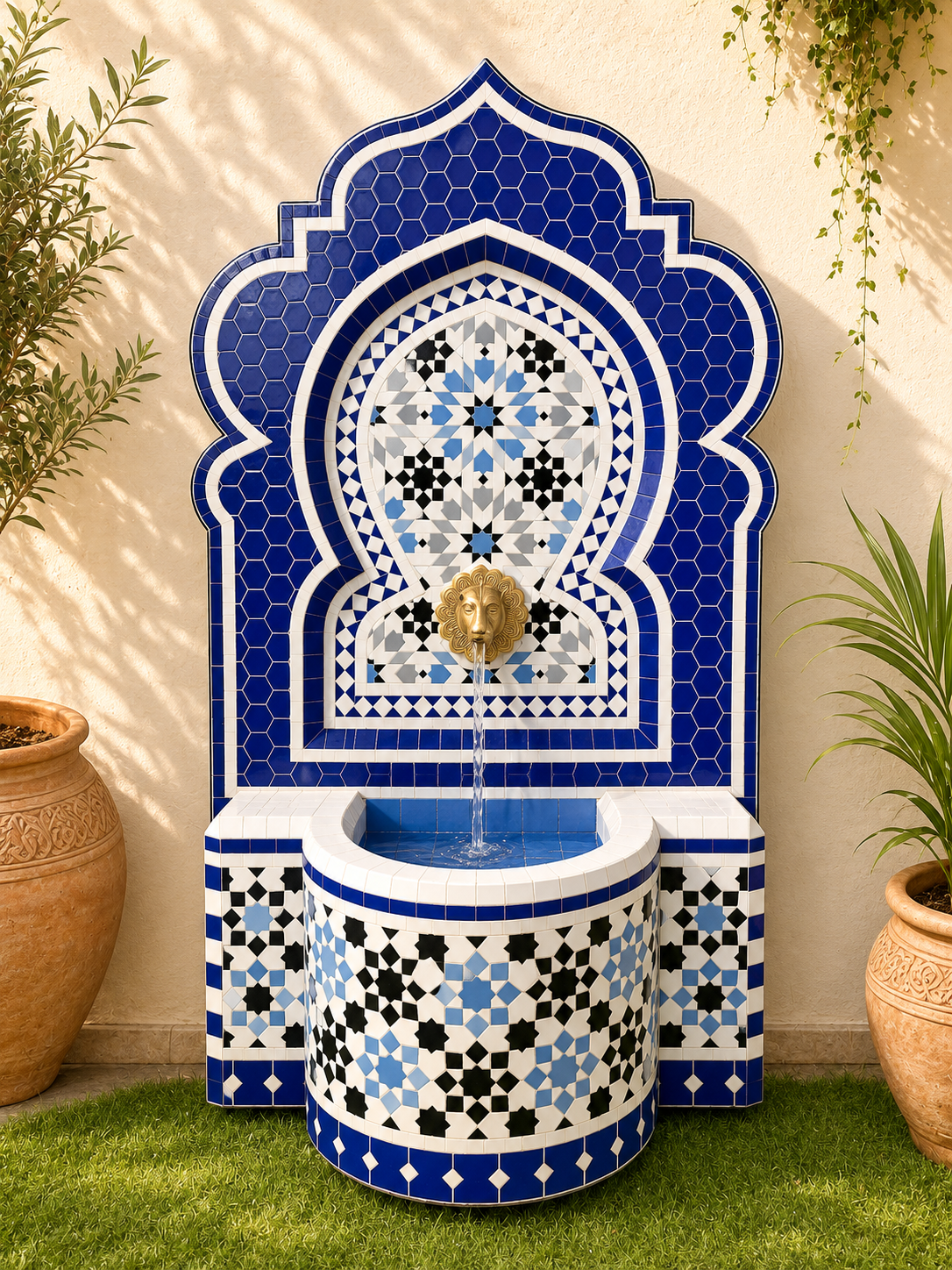CUSTOMIZABLE Fountain with mosaic tiles, water inside fountain Moroccan mosaic fountain, terrace Indoor Decor.