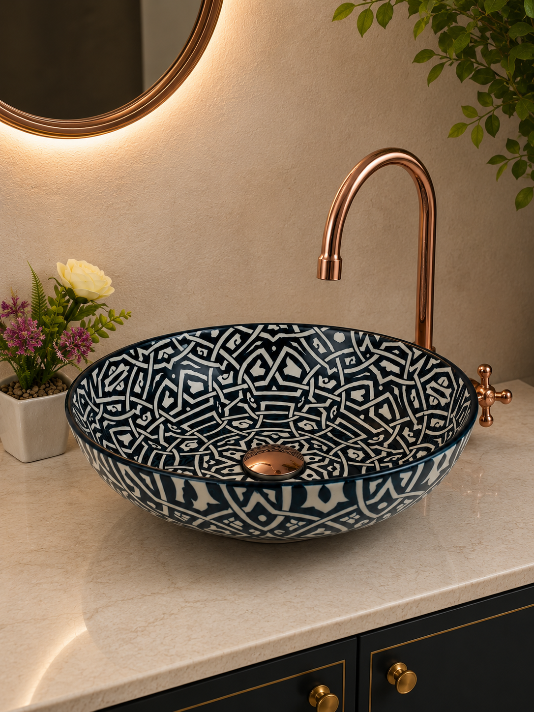 bathroom vessel sink Black minimalist - 100% handmade hand painted - ceramic sink decor built with mid century modern Flair + gift