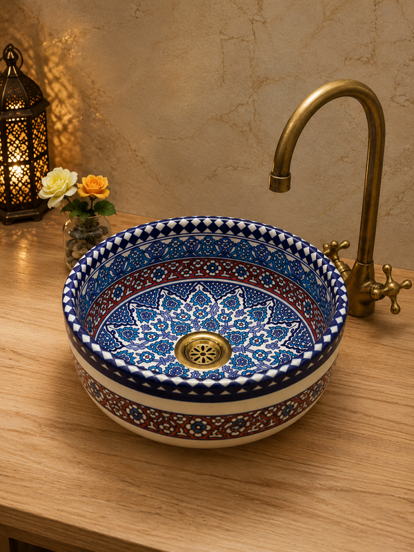 bathroom vessel ceramic sink 100% handmade hand painted, ceramic sink decor mid century remodoling styling