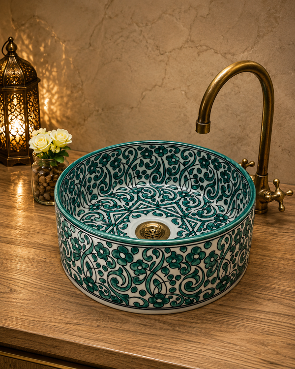 Bathroom vessel sink made from ceramic 100% handmade hand painted, ceramic sink decor built with mid century modern styling