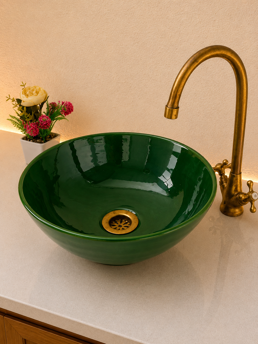 Bathroom vessel sink emerald green - ceramic 100% handmade - green Bathroom modern bowel basin - mid century Flair basin