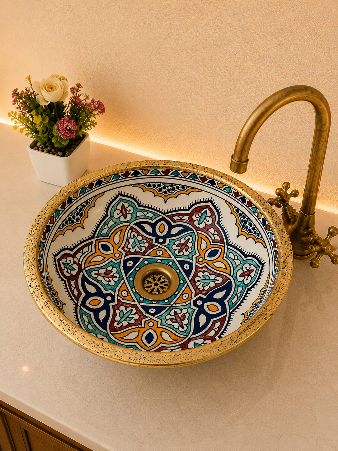 Bathroom sink Brushed Solid Brass Rimmed Basin - Basin with Mid-Century Modern Flair - Artisanal Farmhouse sink