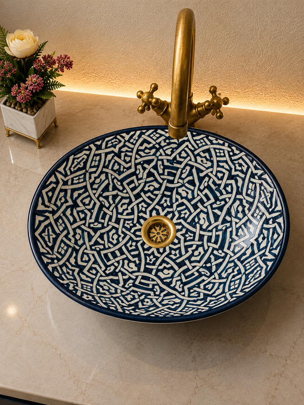 oval bathroom vessel sink - 100% handmade & hand painted - modern ceramic sink decor oval