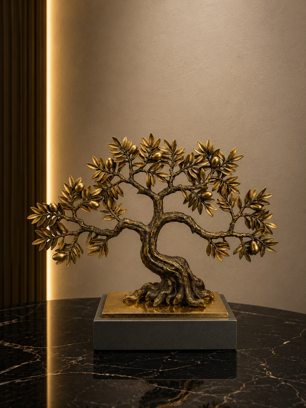 Olive Tree complete Gold & Natural Colour on Metallic Look Stand