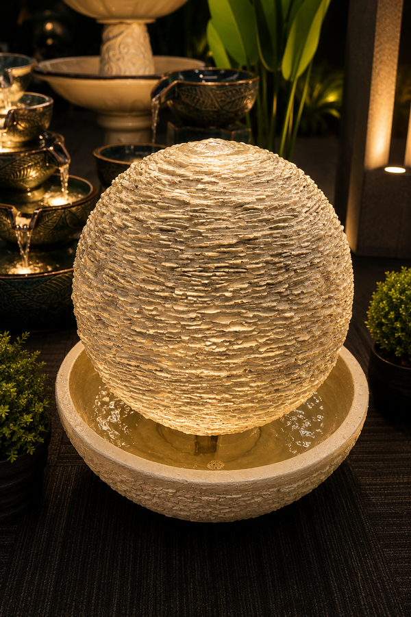 Caliante Outdoor Round Fountain with textured surface and round base Beige or Black Colour