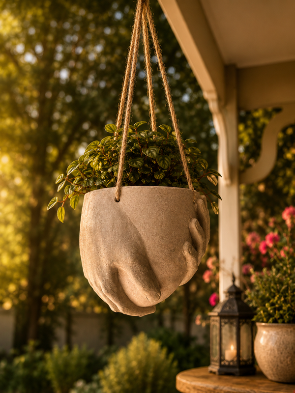 New Two Hands Terracotta Clay Effect Hanging Planter Ornament