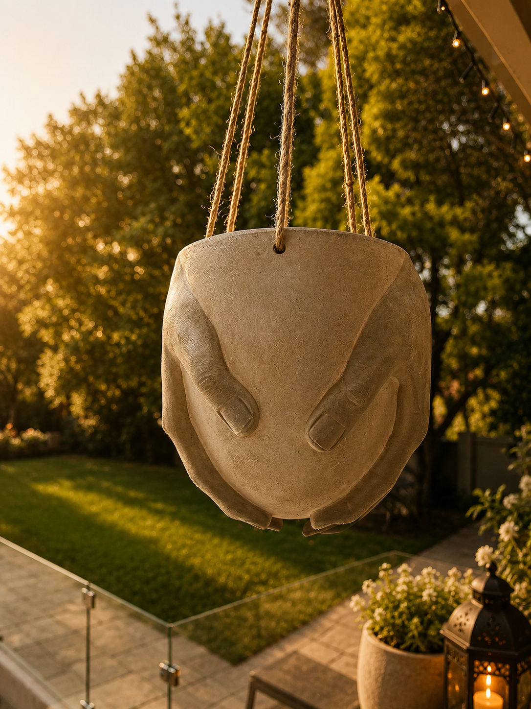 Two Hands Terracotta Clay Effect Hanging Planter Ornament