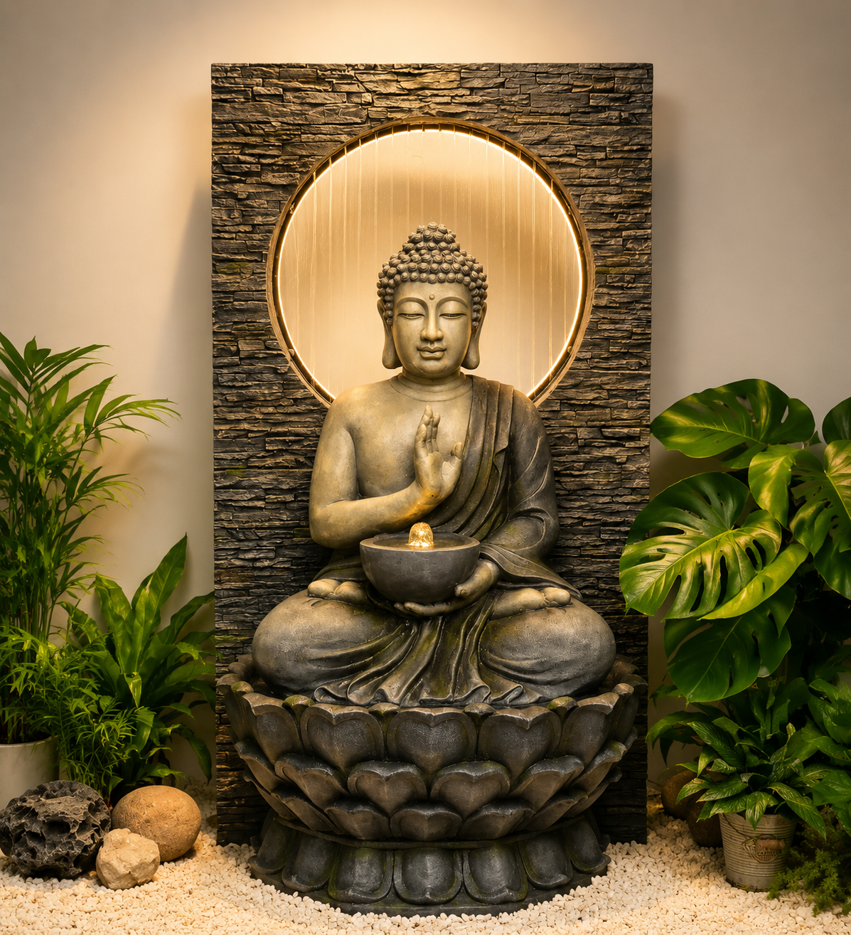 Wisdom Masterpiece Buddha Water Feature with Rain Effect