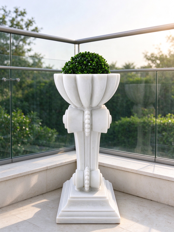 Antorcha Scroll Pedestal Planter with Artificial Topiary