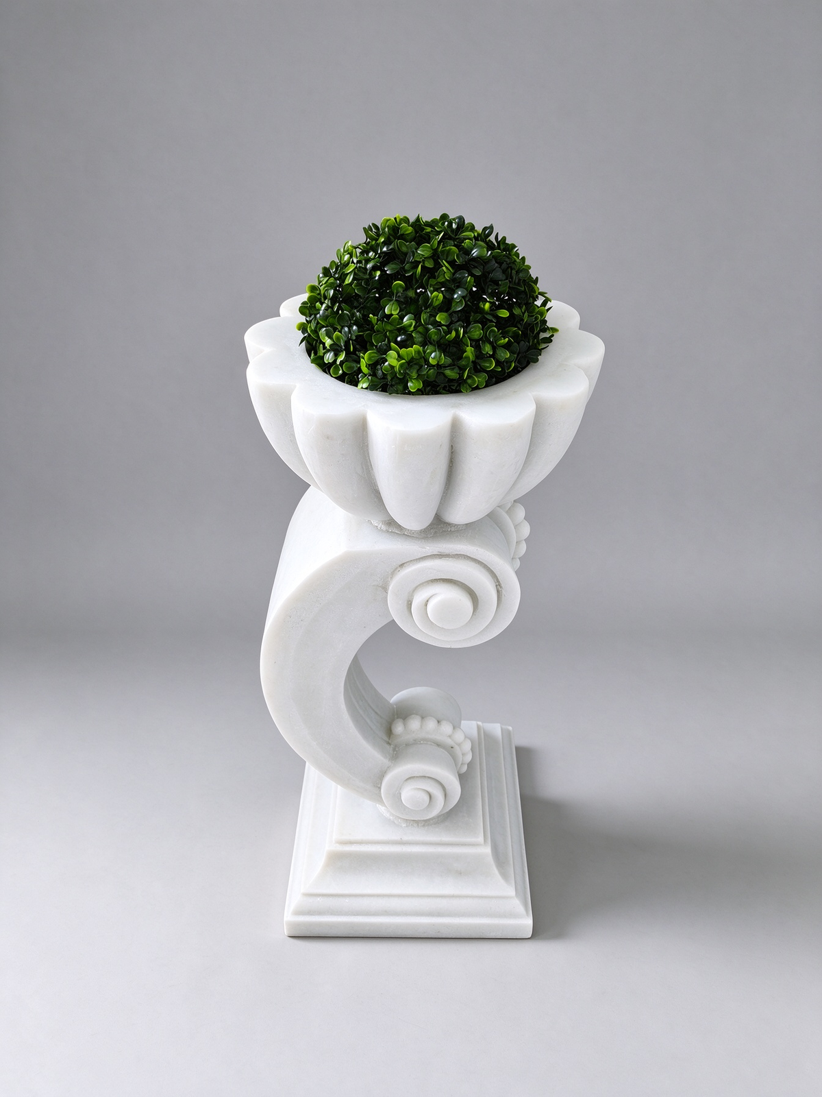 Antorcha Scroll Pedestal Planter with Artificial Topiary
