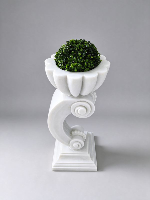 Antorcha Scroll Pedestal Planter with Artificial Topiary