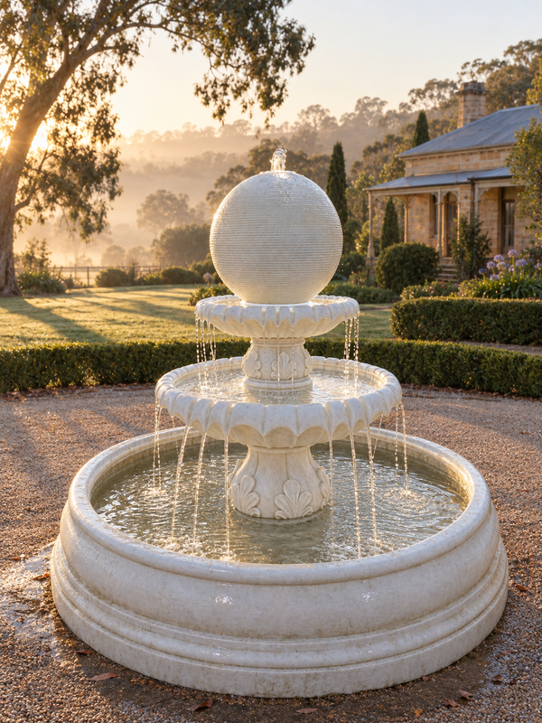 Perla Two-Tier Sphere Fountain in White
