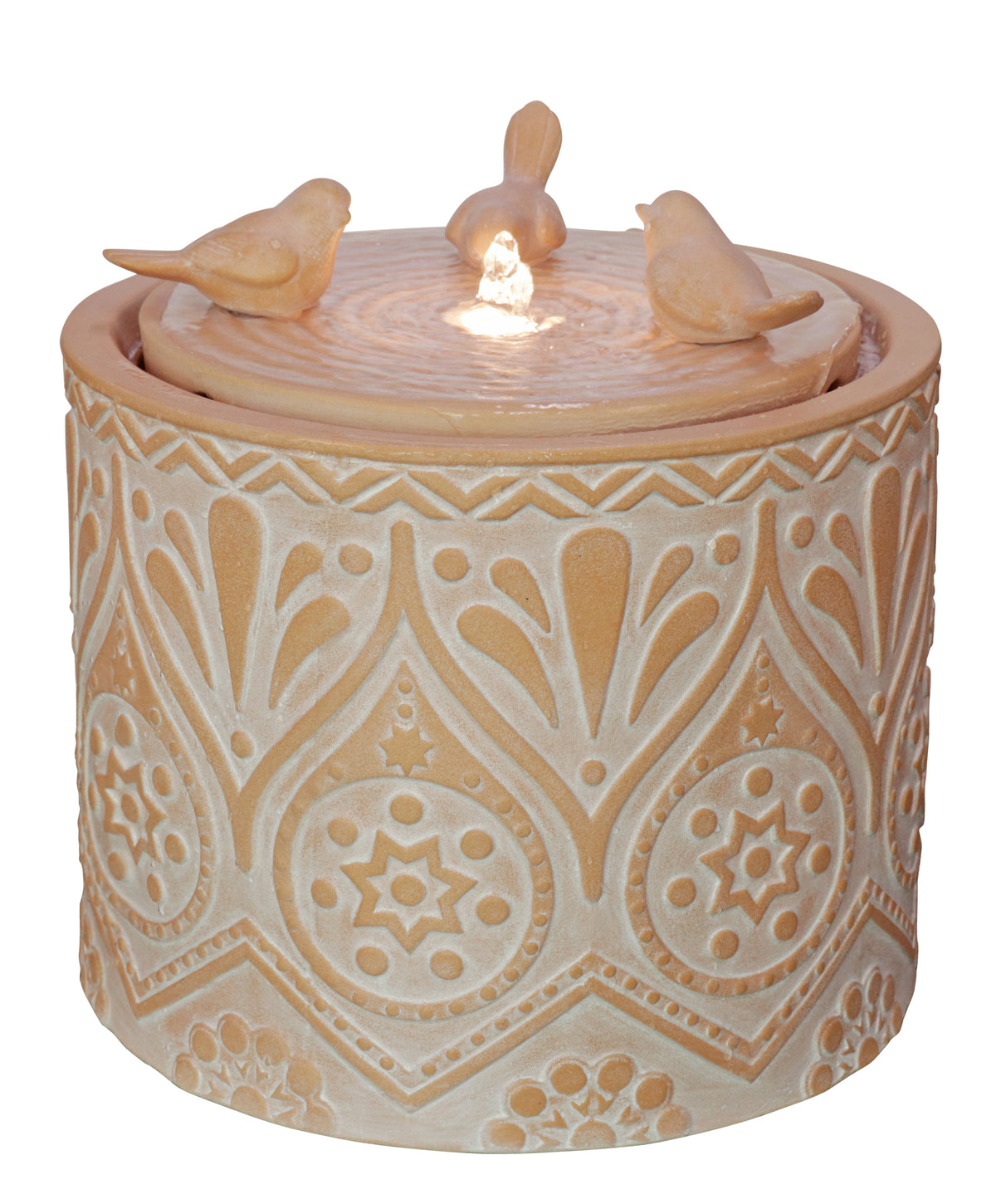 Balanegra Ceramic Water Feature in Clay Terracotta Earthy Colours with 3 Birds