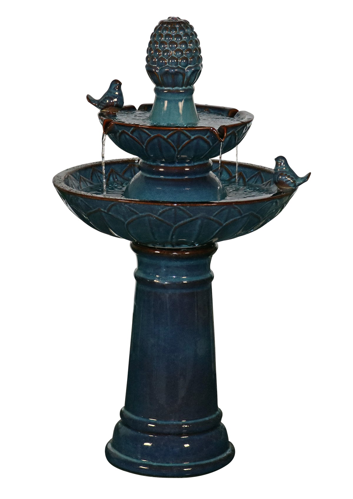 Carretera Glazed Ceramic Tiered Blue Fountain with Birds