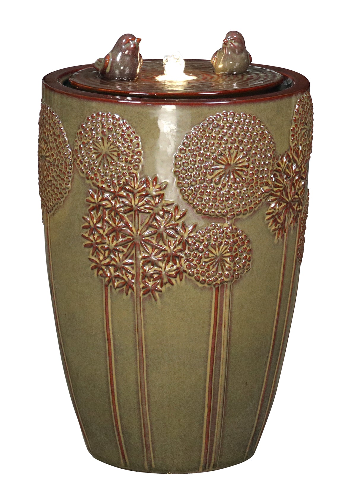 Aguadulce Glazed Ceramic Urn Shaped Fountain with Birds Sublime Colours