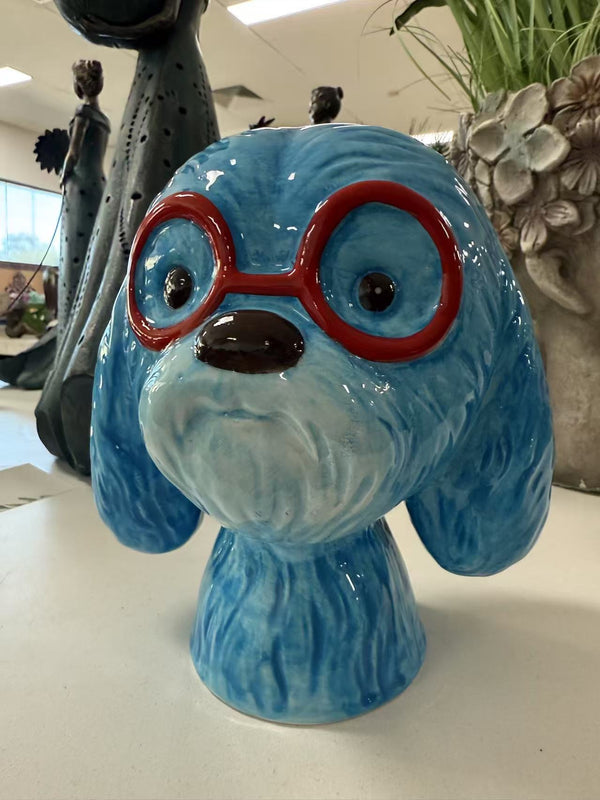 SCRUFFY DOG HEAD VASE BLUE DOLOMITE