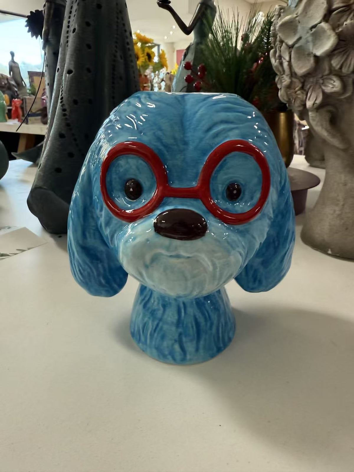 SCRUFFY DOG HEAD VASE BLUE DOLOMITE