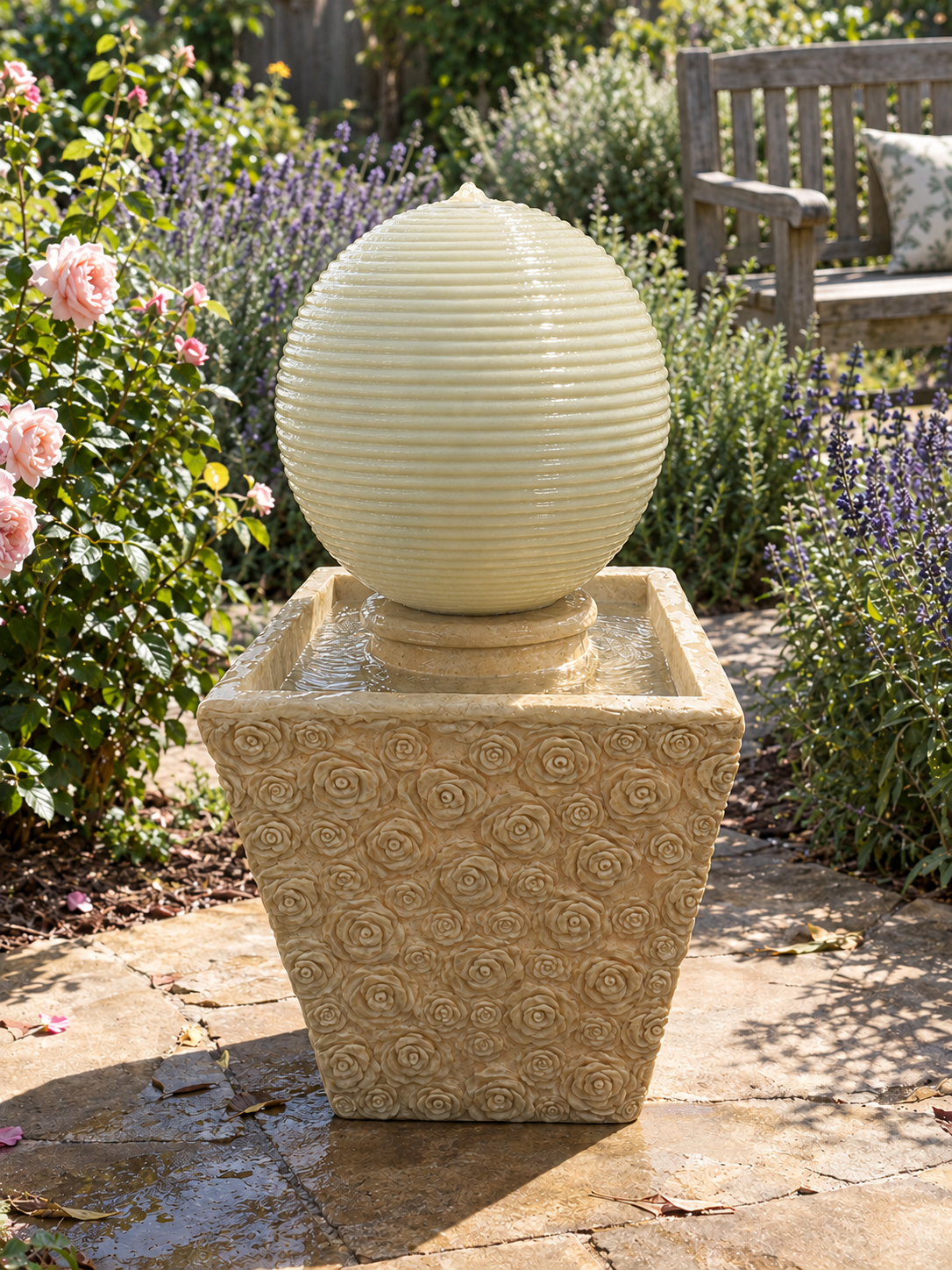 Rosaleda Rose Sphere Fountain in Beige