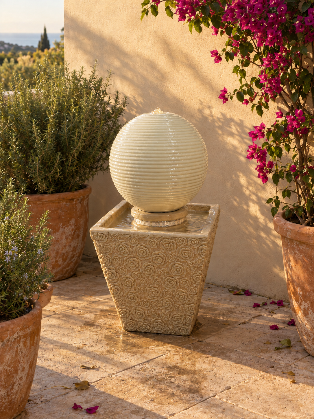 Rosaleda Rose Sphere Fountain in Beige