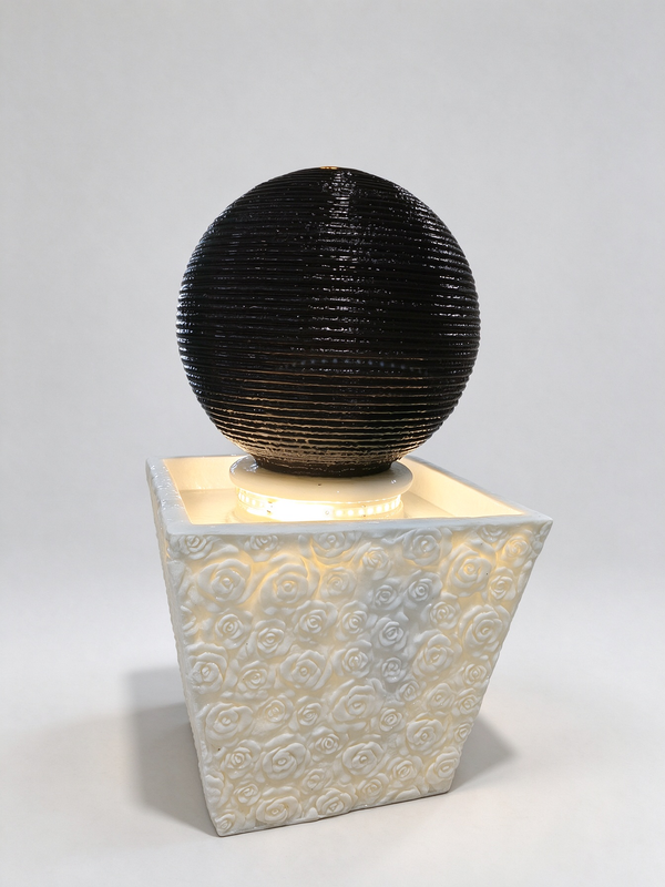 Rosaleda Rose Sphere Fountain in Black & White
