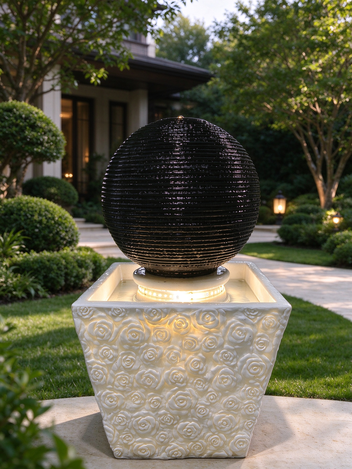 Rosaleda Rose Sphere Fountain in Black & White
