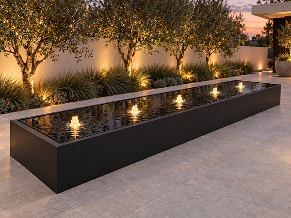 Azabache Black Corten Steel Water Table Fountain with 5 Warm White Lights EAT 28 Oct Sydney