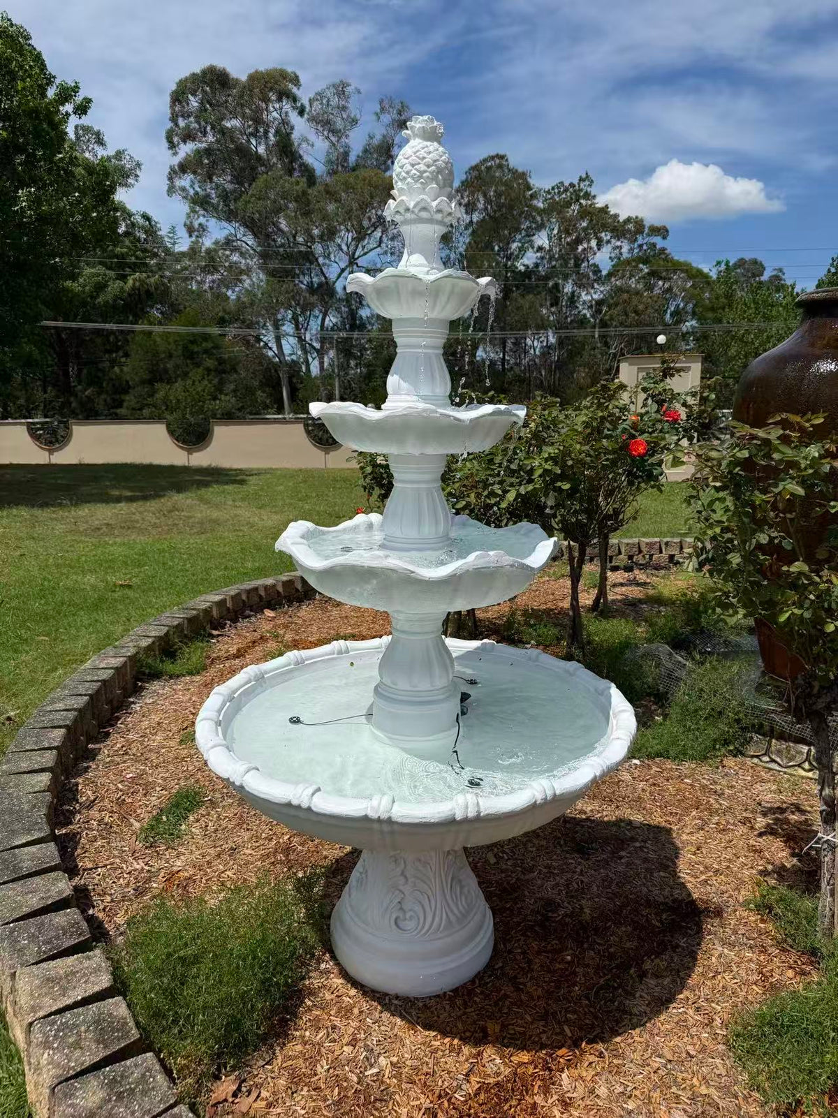 Borgo White Stone Effect 5-Tier Electric Powered Tiered Water Fountain