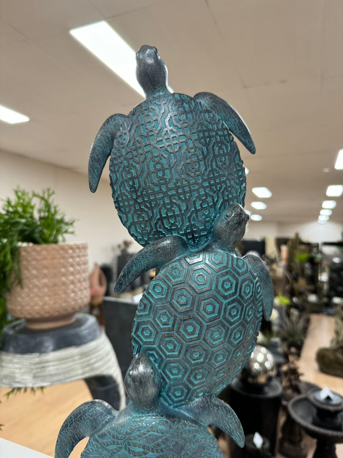 Tortoga Blue Turtle Collection Stacking 3 Blue Turtles on Black Stand