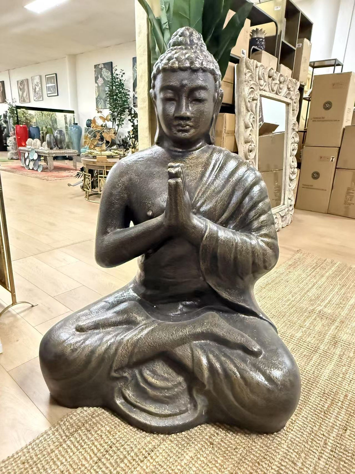 Joy Buddha Statue Black Gold Cement Fibre ETA July 2026