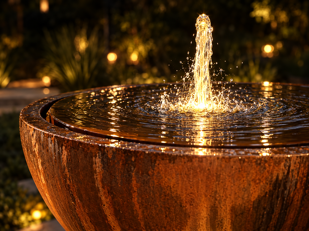 Caldera Corten Steel Bowl Fountain with Warm White Light EAT 28 Oct Sydney