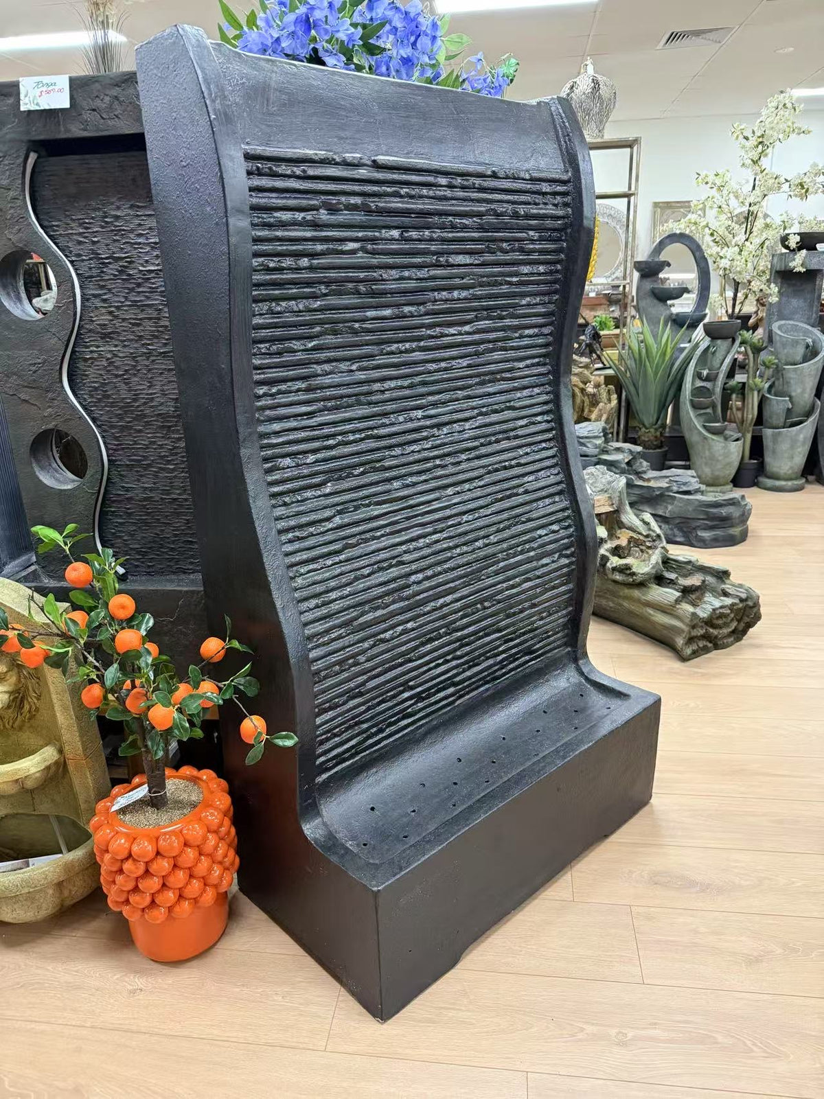 Ariana Stylish Tall Black Water Wall Made Cement Fibre