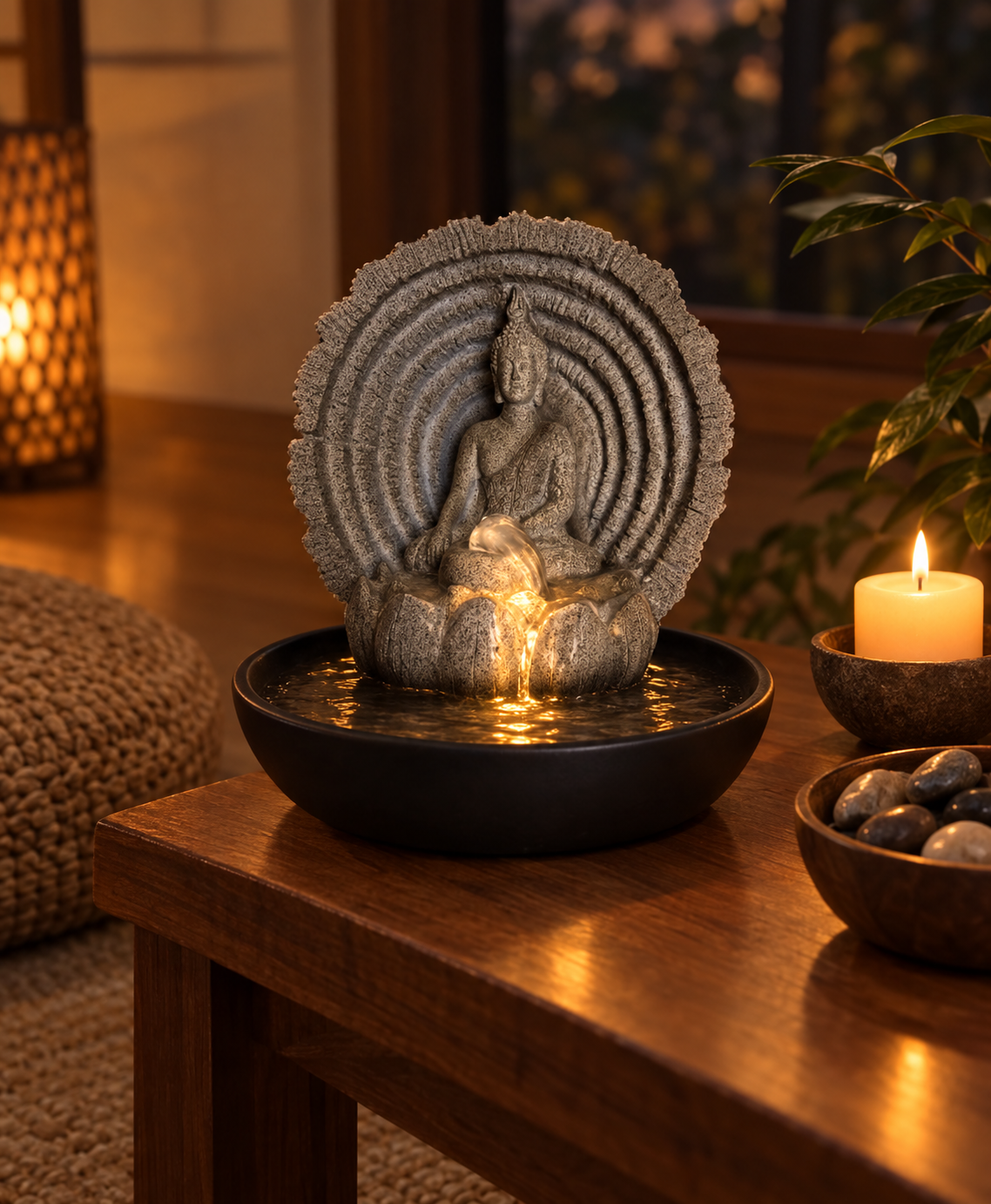 Chakras Tabletop Buddha Fountain with Light