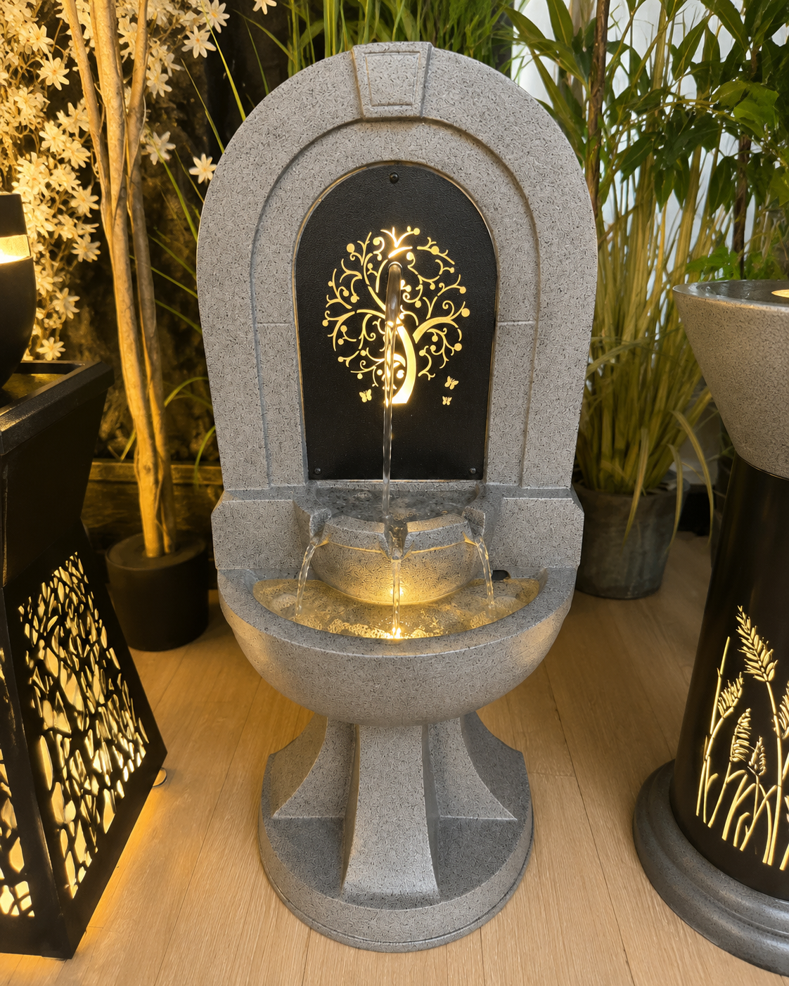 Posh Metal Outdoor & Indoor Water Feature with Lights and Electric Pump