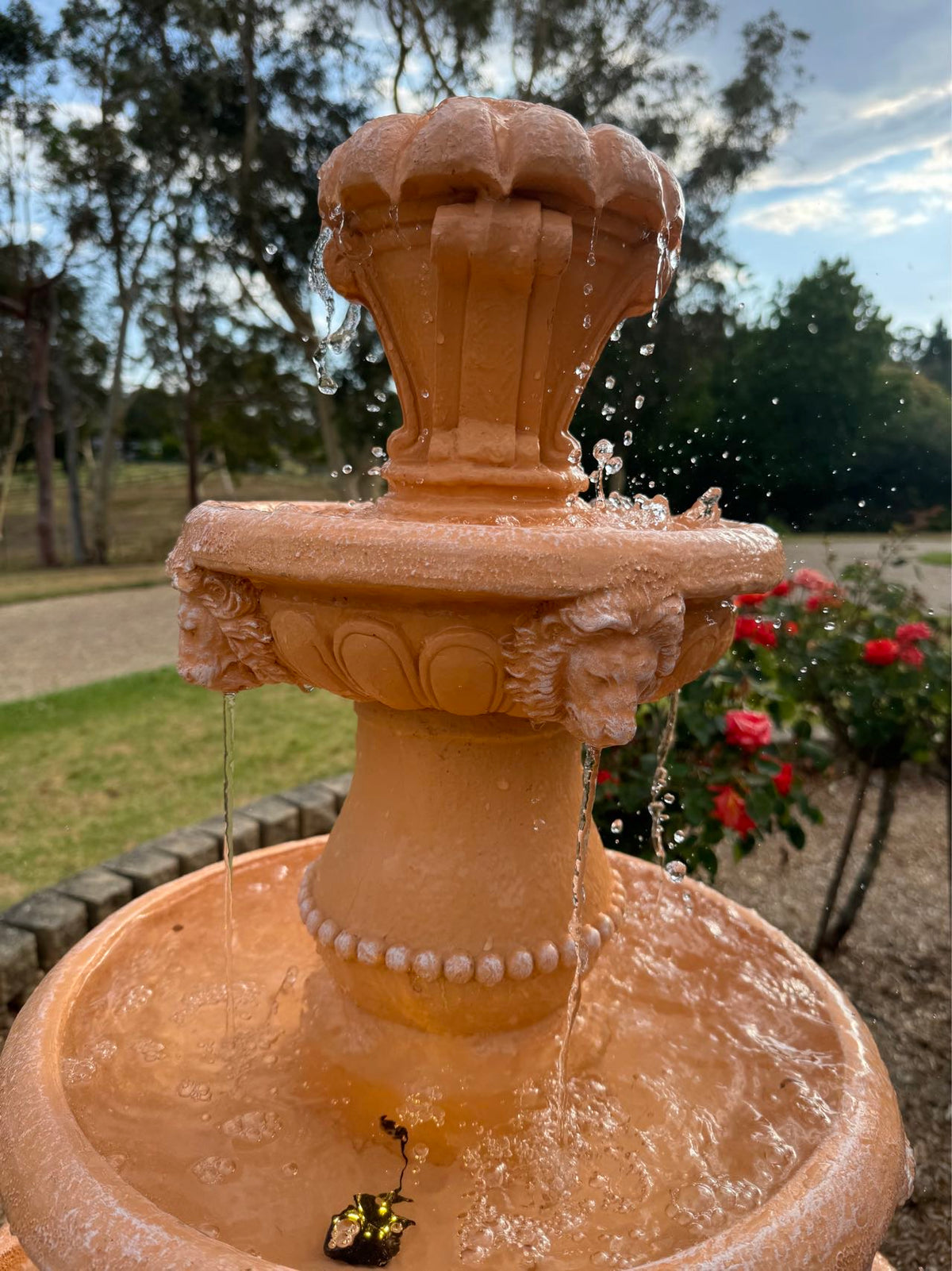Marbella 4-Tier Water Fountain Lions Terracotta Unique Colour & Design
