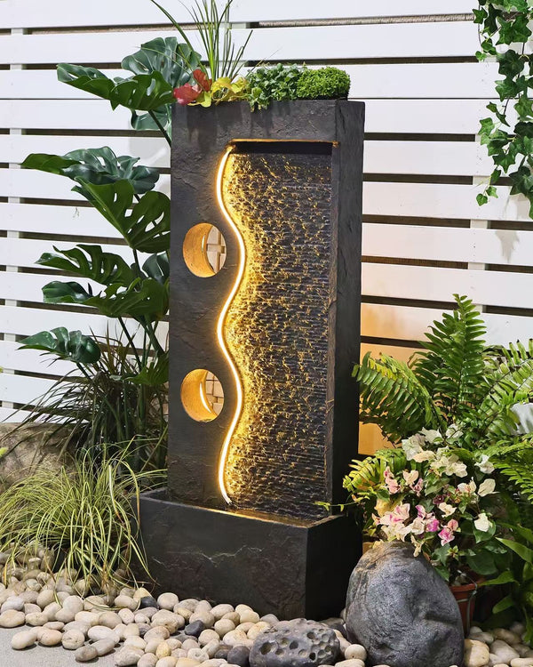 Tonga Lights & Water Combo Natural Wall Water Feature