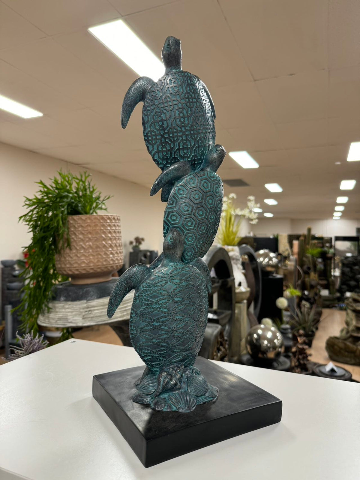 Tortoga Blue Turtle Collection Stacking 3 Blue Turtles on Black Stand