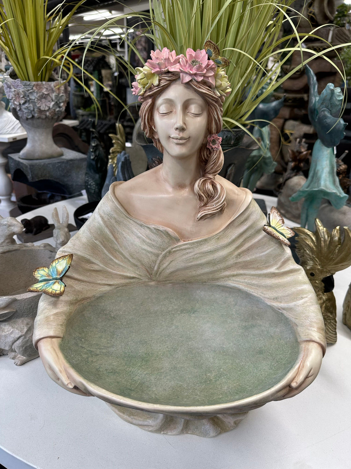 Crystal Amazing Bird Feeder with Butterflies and Pastel Green Colour