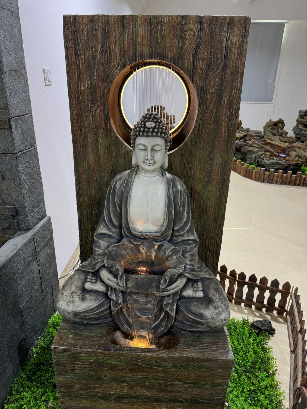 Temple Masterpiece Buddha Water Feature with Rain Effect