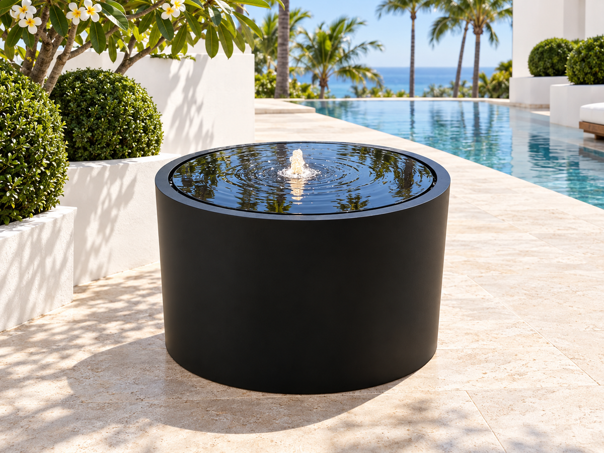 Eclipse Black Corten Steel Drum Fountain with Warm White Light ETA 28 Oct Sydney