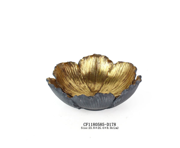 Flower Shaped Set Bowls Black & Gold with Candle Holder