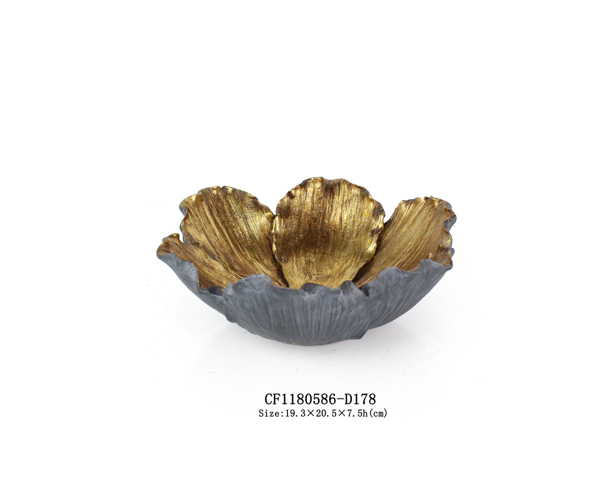 Flower Shaped Set Bowls Black & Gold with Candle Holder