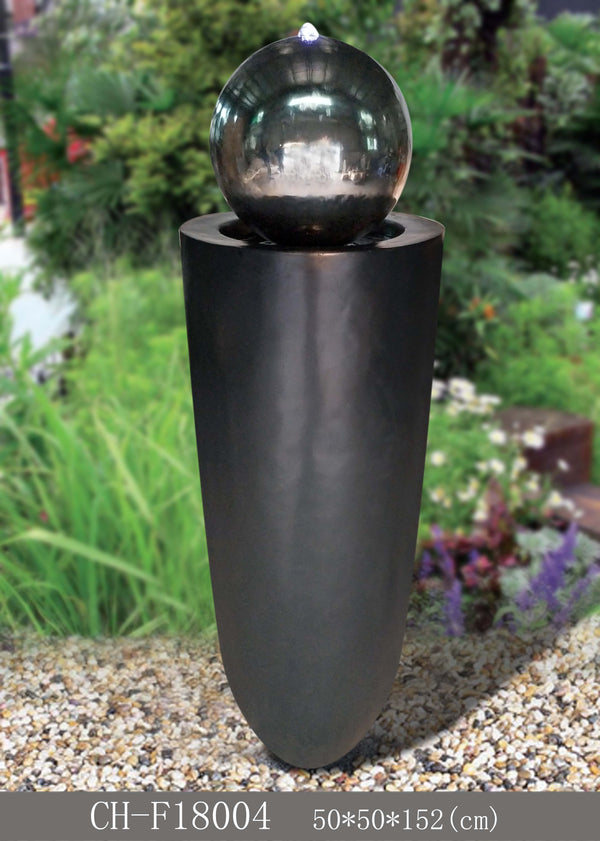Entrada Tall Outdoor Fountain with Stainless Steel Ball