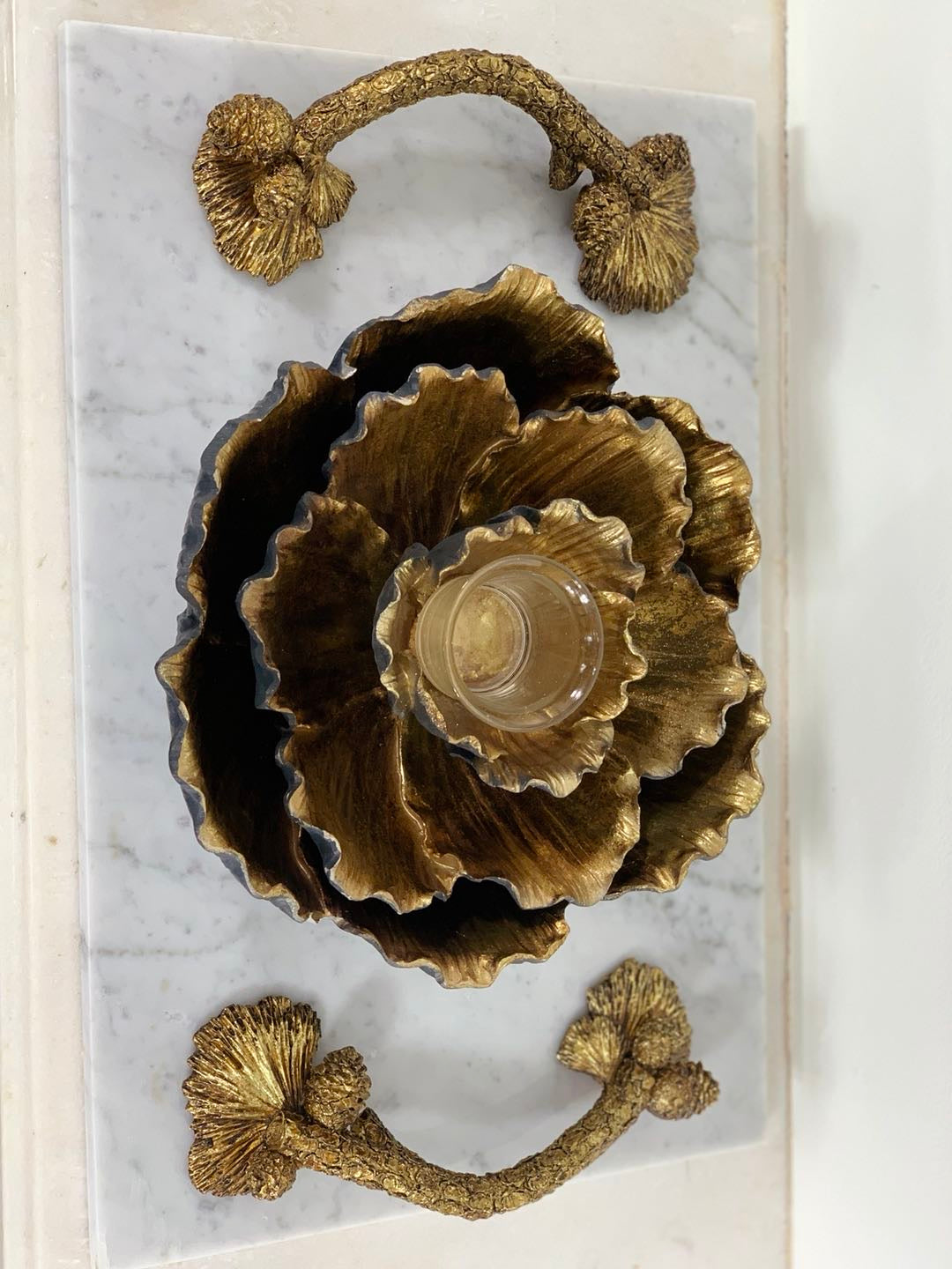 Flower Shaped Set Bowls Black & Gold with Candle Holder