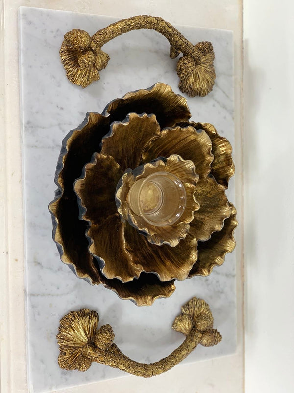 Flower Shaped Set Bowls Black & Gold with Candle Holder